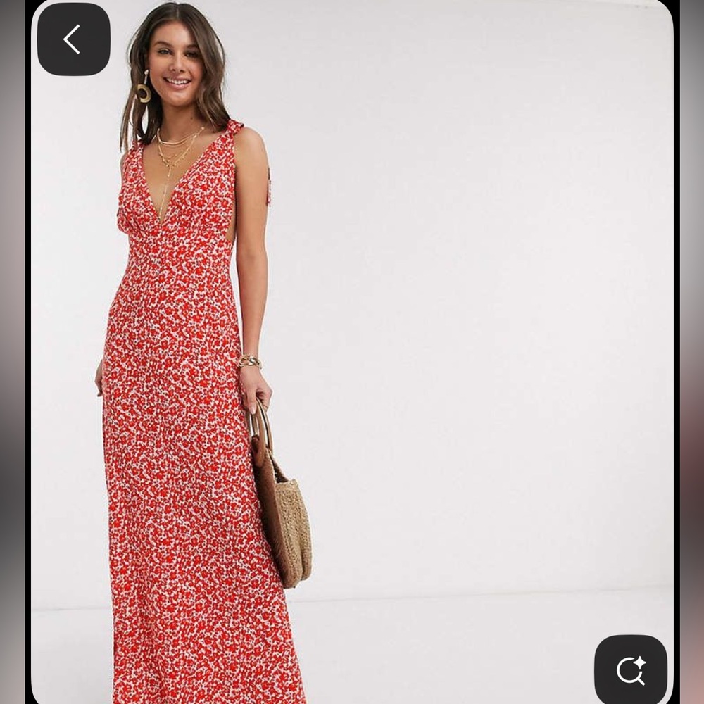 ASOS Tall Plunge Tie Shoulder Maxi Dress in Floral - Size 4